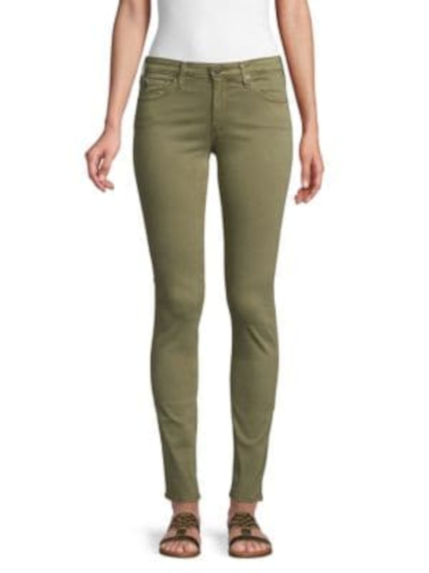 AG Womens Green Stretch Zippered Pocketed Ultrasoft Cigarette Leg Skinny Jeans 25 Waist