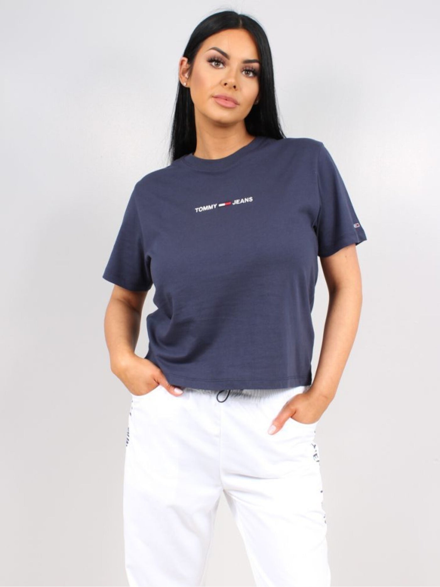 TOMMY HILFIGER SPORT Womens Cotton Blend Ribbed Embroidered Short Sleeve Crew Neck T-Shirt