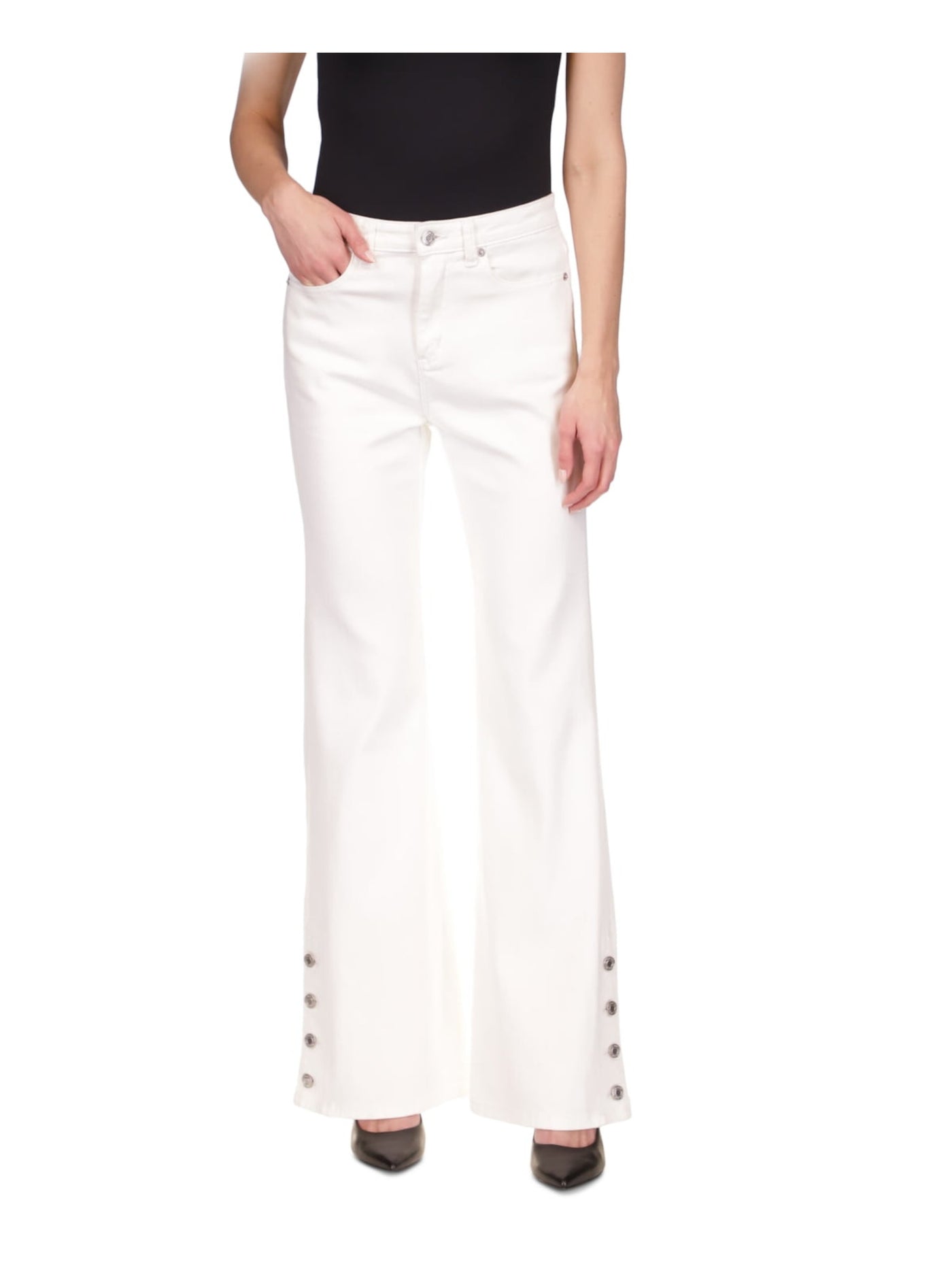 MICHAEL MICHAEL KORS Womens White Zippered Pocketed Button Detail Cuffs High Waist Jeans 12