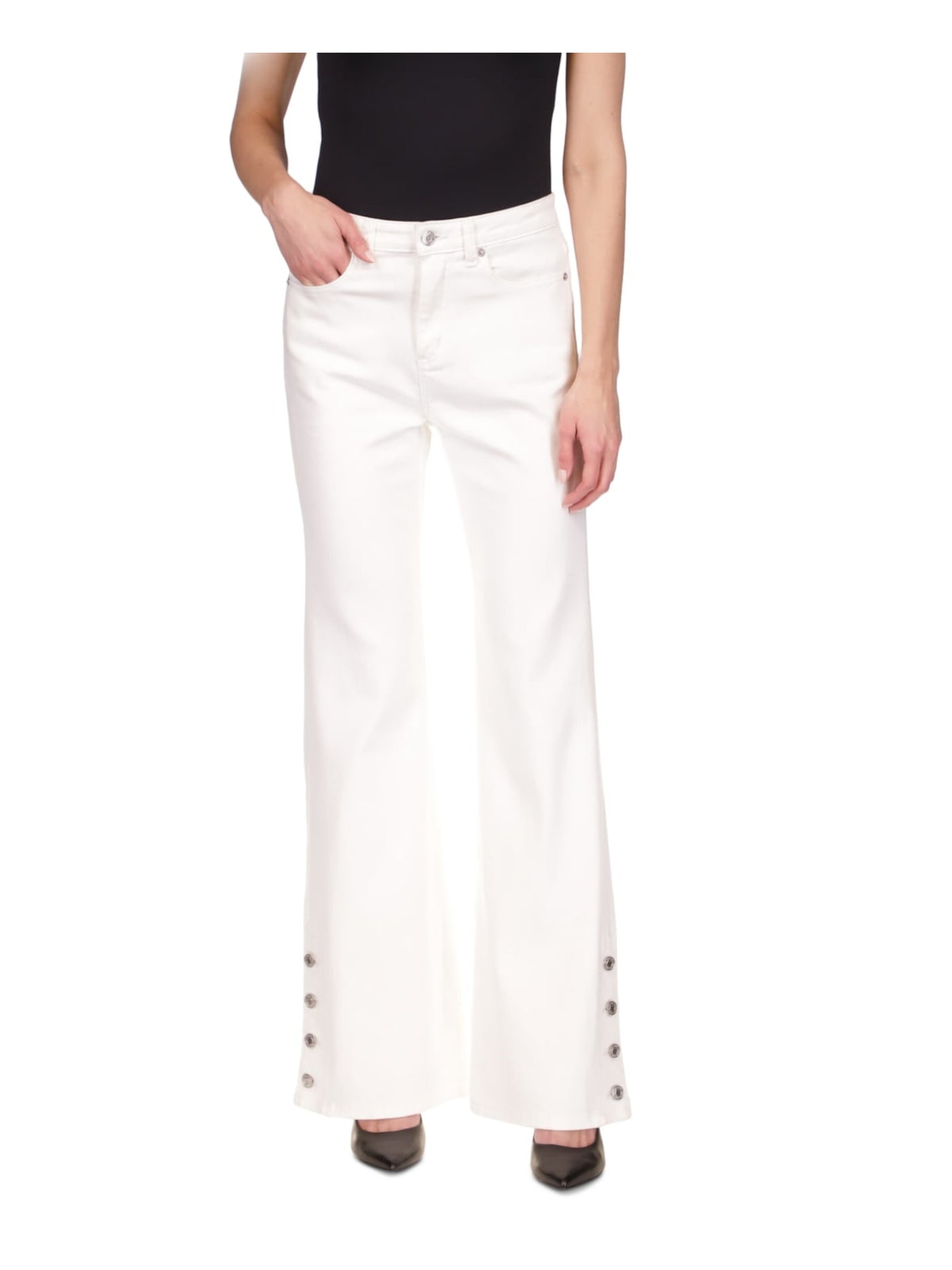 MICHAEL MICHAEL KORS Womens White Zippered Pocketed Button Detail Cuffs High Waist Jeans 14