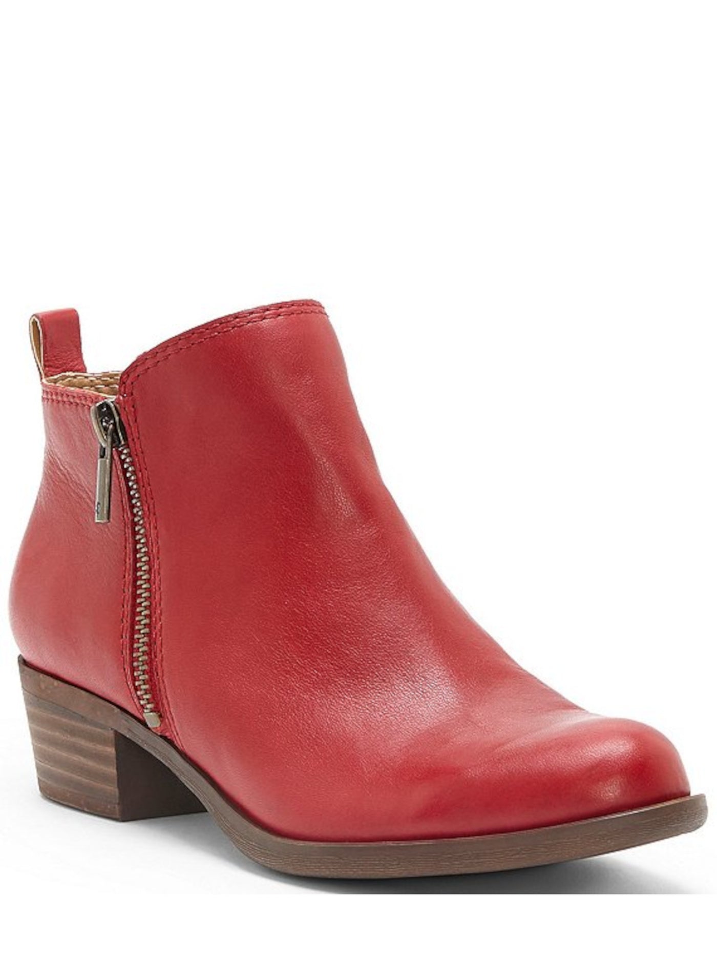 LUCKY BRAND Womens Red Pull Tab Cushioned Basel Round Toe Block Heel Leather Booties 8 M
