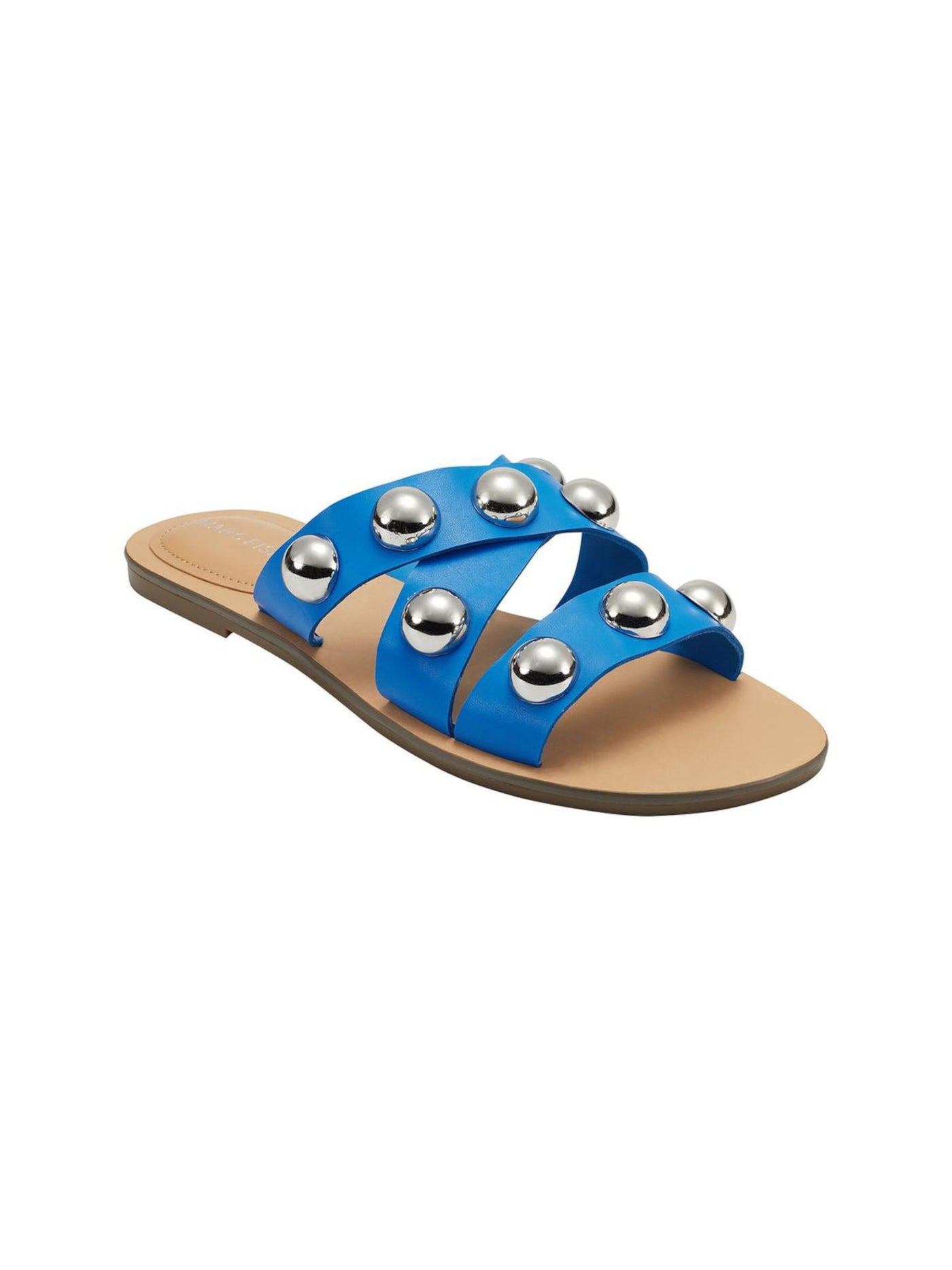 MARC FISHER Womens Blue Padded Heel Studded Strappy Bryte Round Toe Slip On Slide Sandals Shoes 8.5 M