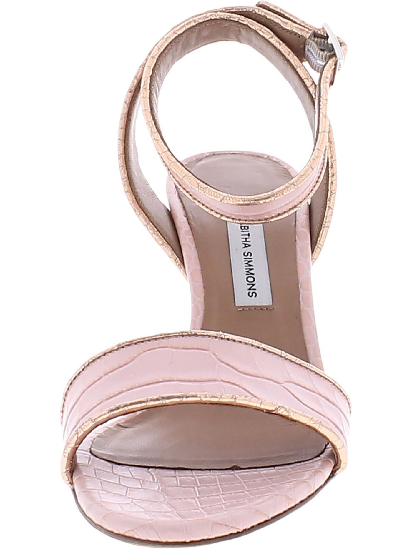 TABITHA SIMMONS Womens Pink Crocodile Embossed Ankle Strap Comfort Leticia Round Toe Block Heel Buckle Leather Dress Sandals Shoes 38