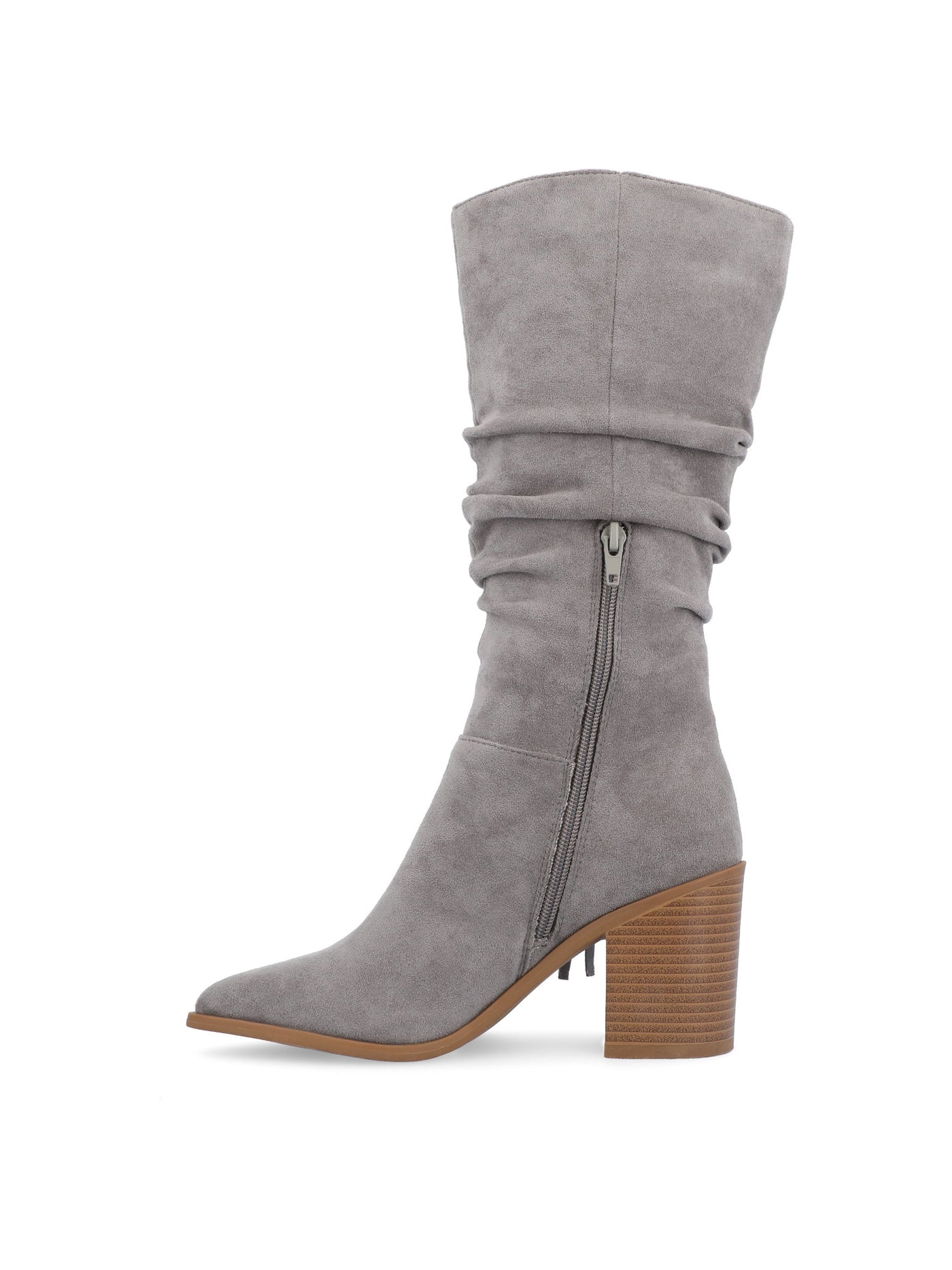 JOURNEE COLLECTION Womens Gray Ankle Zip Cushioned Western Inspired Fringed Wide Calf Hartly Pointed Toe Block Heel Slouch Boot 6 XWC