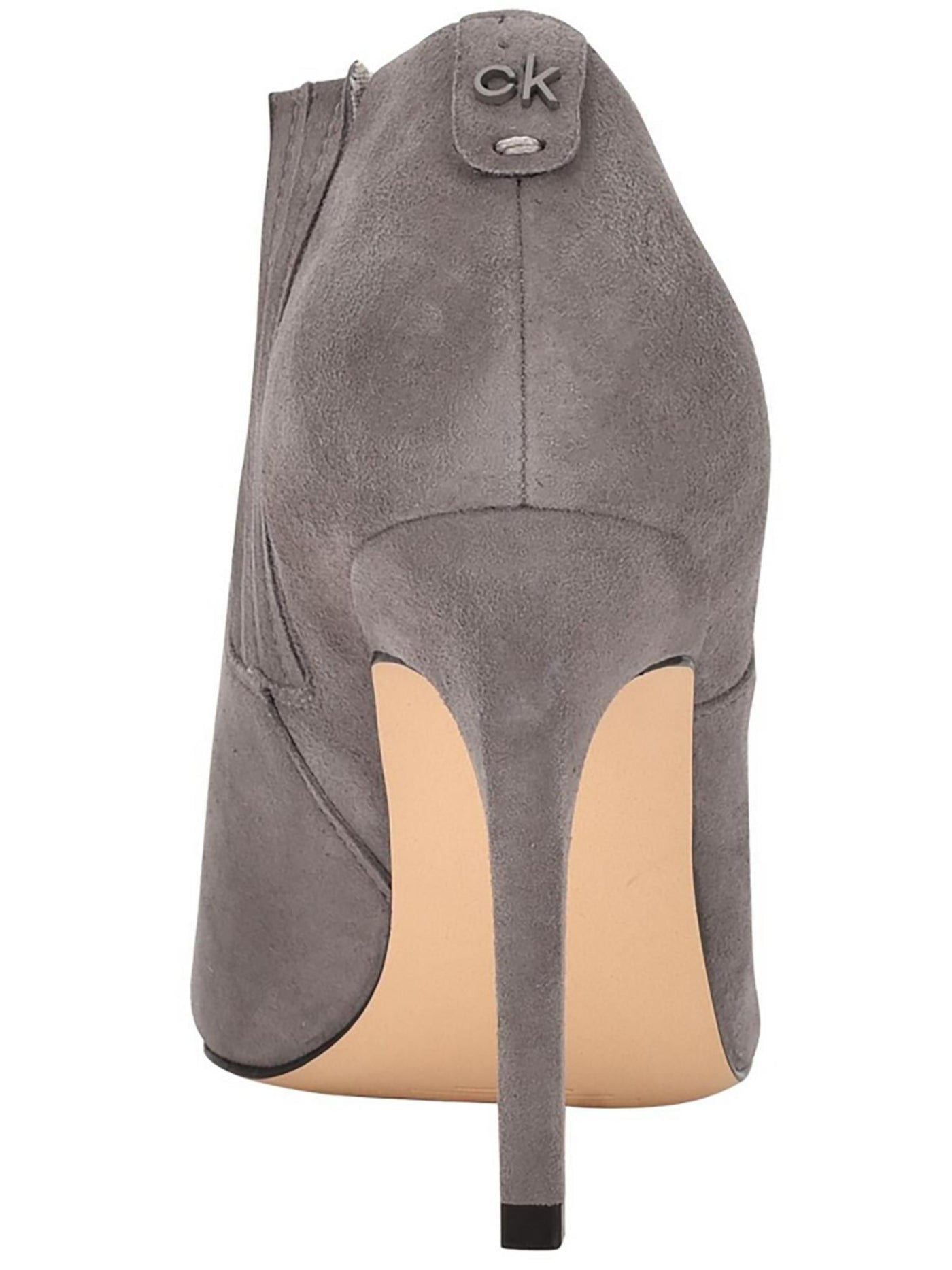 CALVIN KLEIN Womens Gray Padded Goring Asymmetrical Harmon Pointy Toe Stiletto Slip On Leather Dress Booties 6 M