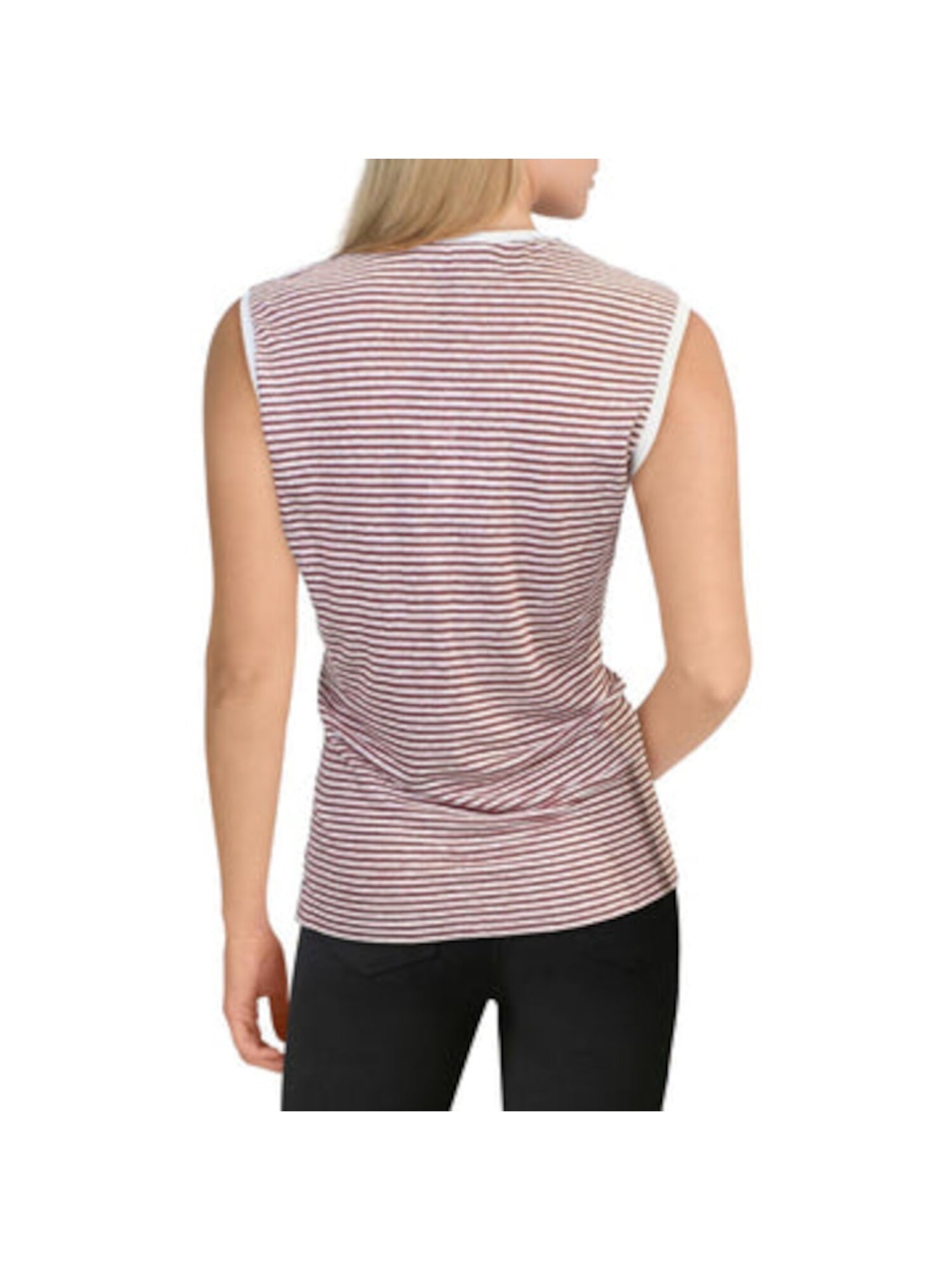 MAXMARA Womens Maroon Striped Sleeveless Crew Neck Tank Top S