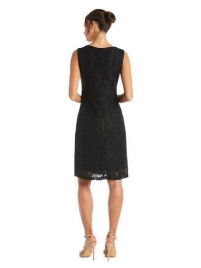 R&M RICHARDS Womens Black Embellished Lace Lined Pull-on Sleeveless Round Neck Above The Knee Evening Sheath Dress 12
