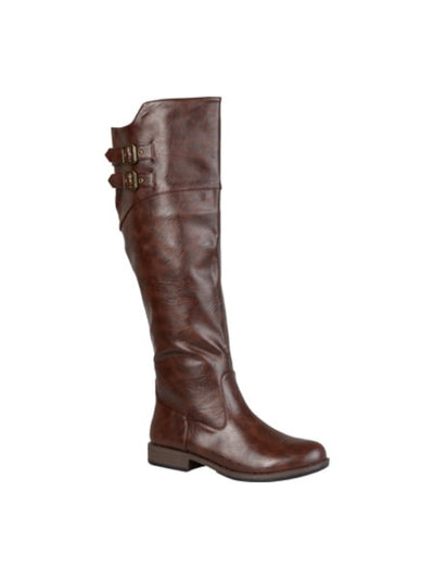 JOURNEE COLLECTION Womens Brown Buckle Accent Comfort Tori Round Toe Block Heel Zip-Up Riding Boot 7.5 WC