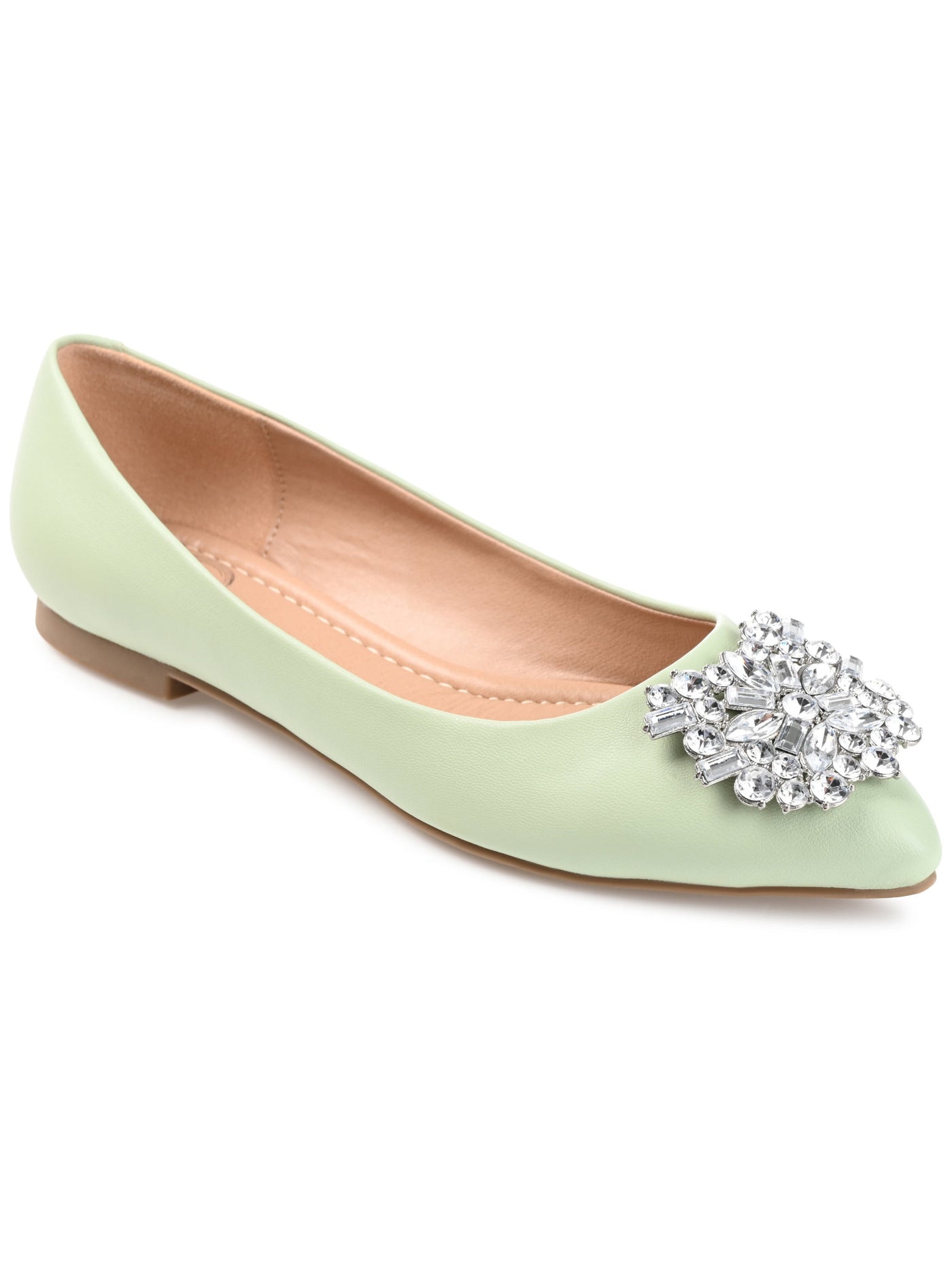 JOURNEE COLLECTION Womens Green Embellished Padded Renzo Pointed Toe Slip On Dress Flats Shoes 8 W