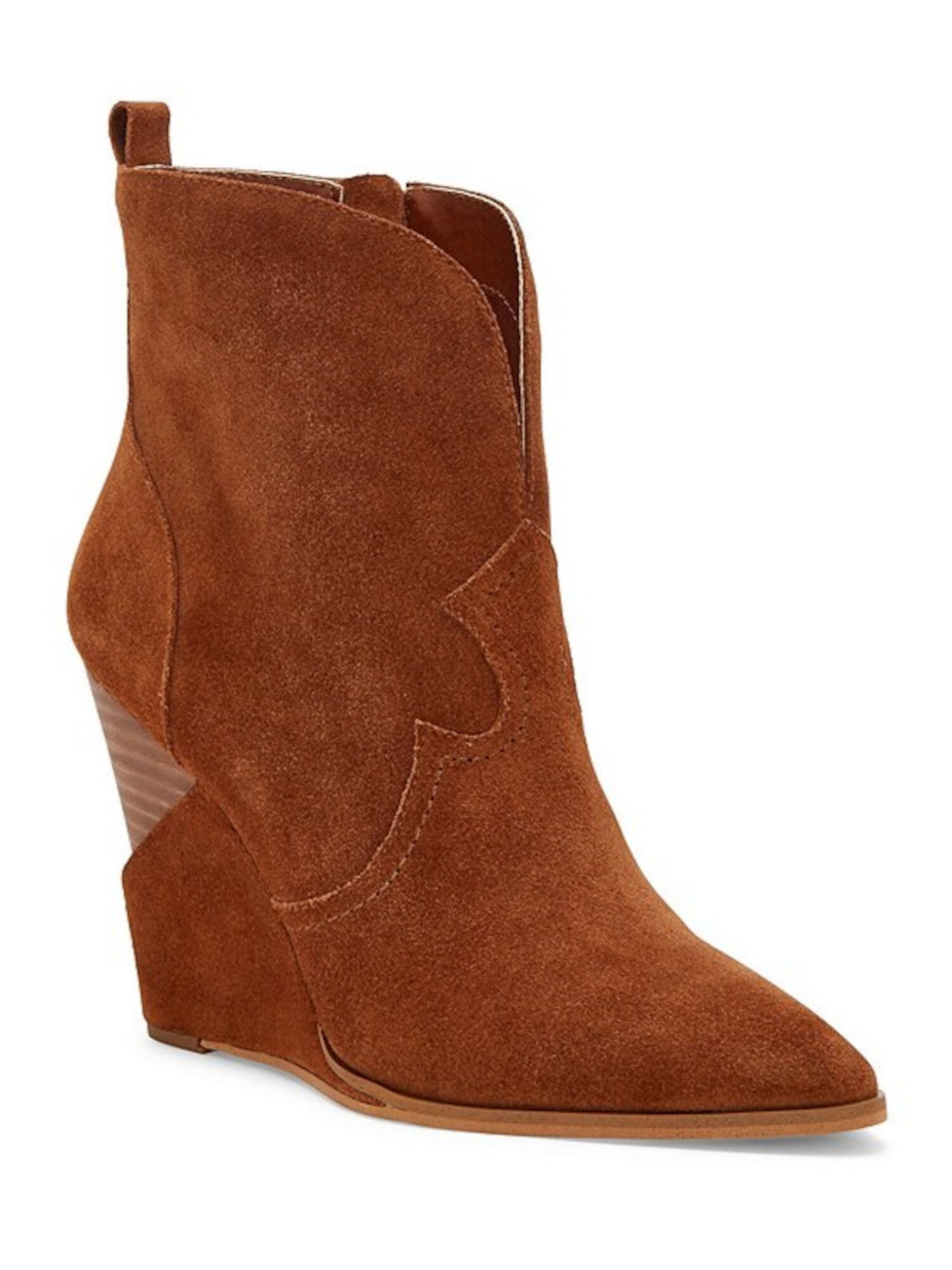 JESSICA SIMPSON Womens Brown Deep V Notch Pull Tab Comfort Hilrie Pointed Toe Wedge Zip-Up Leather Booties 8.5 M