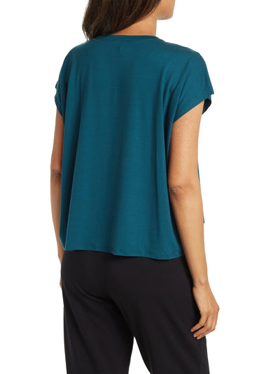 EILEEN FISHER Womens Teal Stretch Cap Sleeve Crew Neck Top L