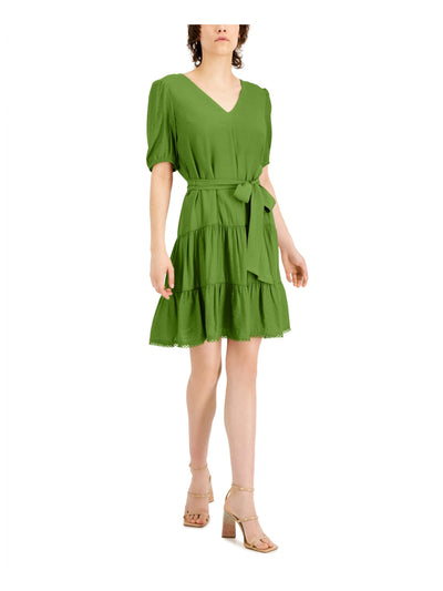 INC DRESSES Womens Zippered Pouf Sleeve V Neck Above The Knee Fit + Flare Dress