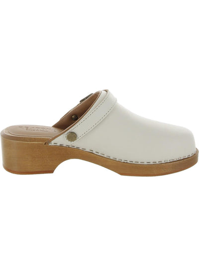 REDONE Womens White Optional Ankle Strap With Buckle Padded 70s Classic Round Toe Block Heel Slip On Leather Clogs Shoes 40