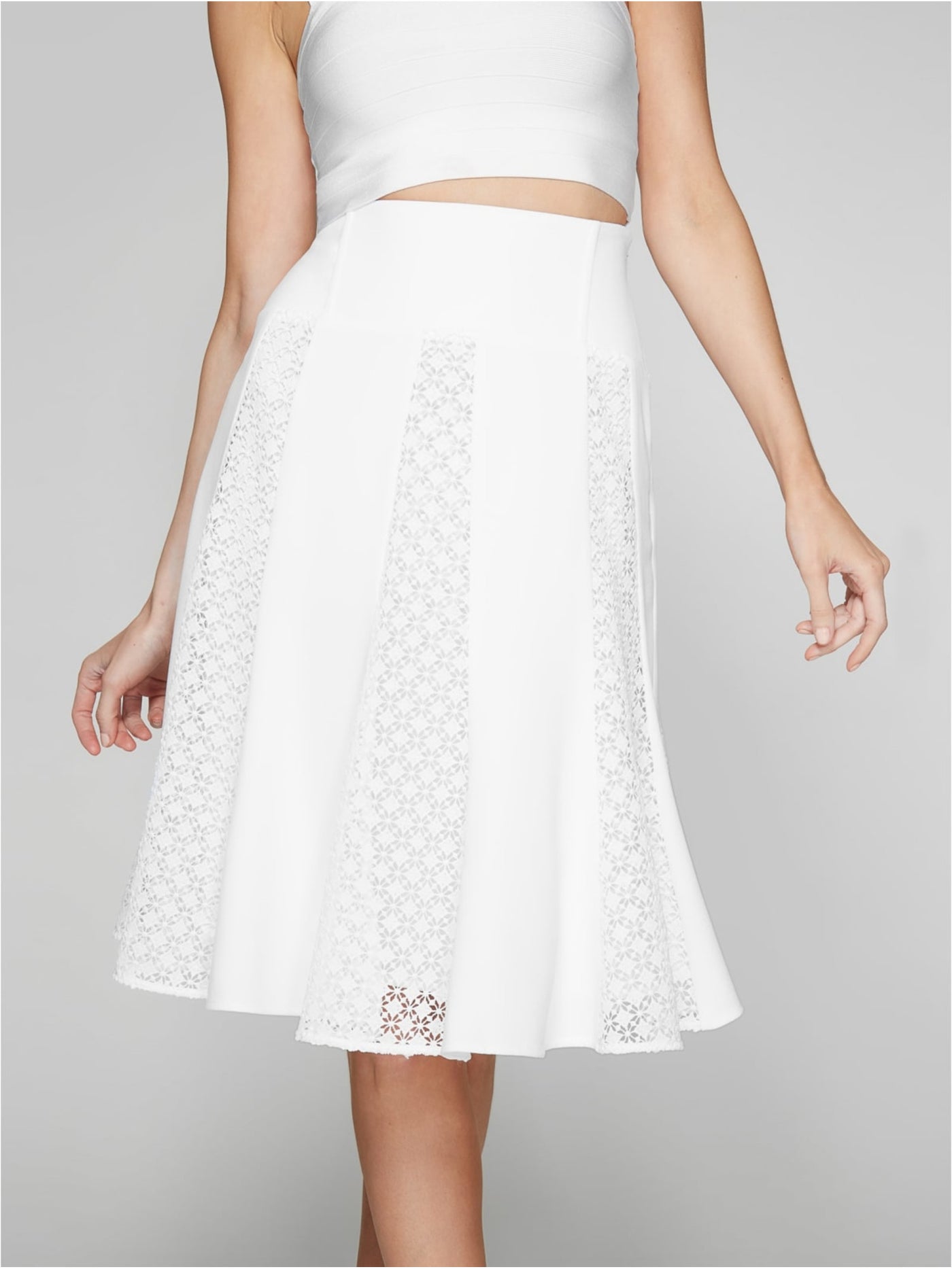 MARCIANO Womens White Lace Zippered Lined Below The Knee Party A-Line Skirt M