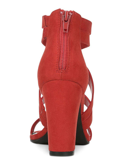 BAR III Womens Red Crisscross Straps Side Elastic Cushioned Blythe Round Toe Block Heel Zip-Up Dress Sandals Shoes 6 M