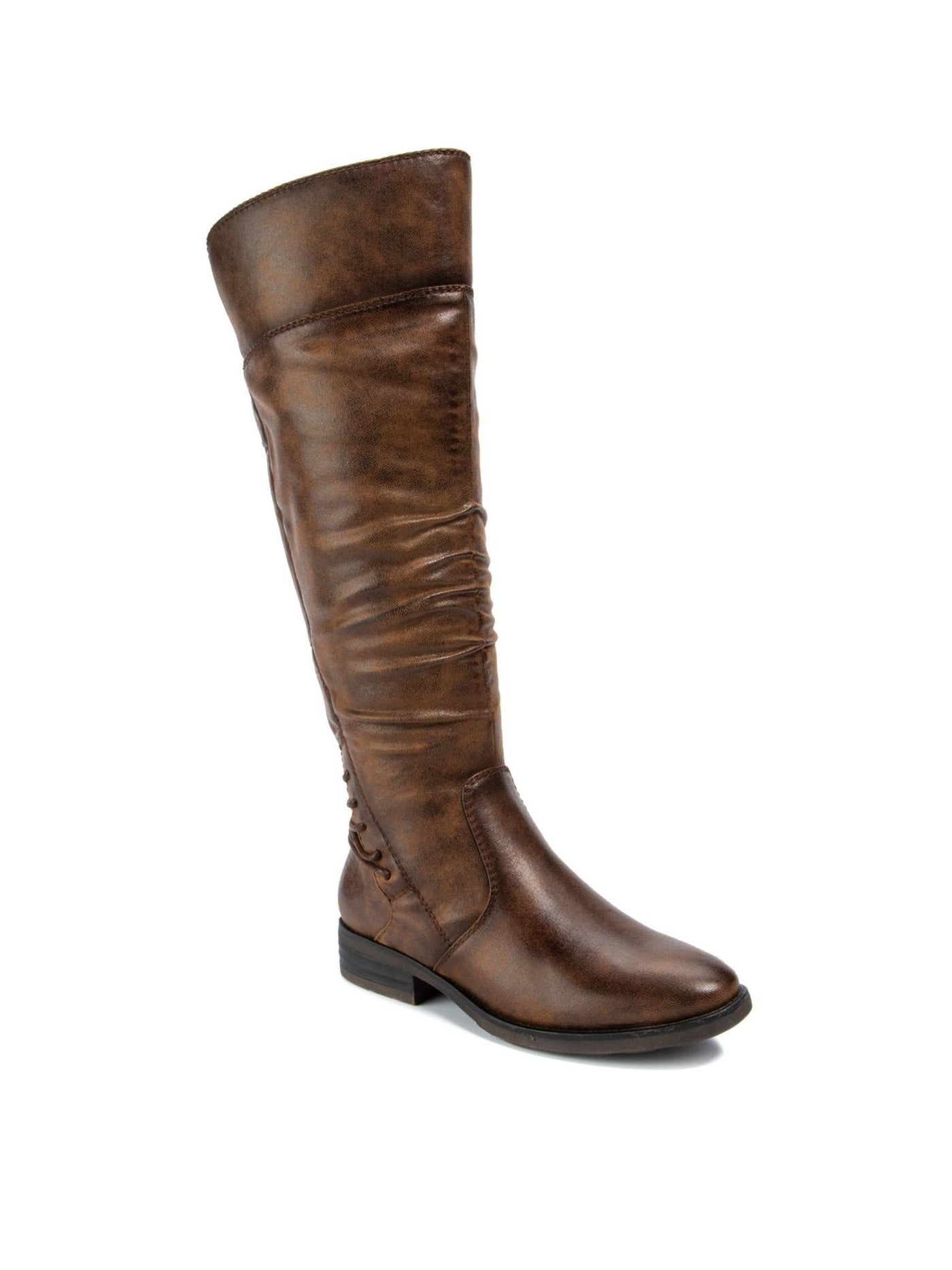 BARETRAPS Womens Brush Brown Laced Zipper Goring Cushioned Ruched Averil Round Toe Block Heel Riding Boot 7 M