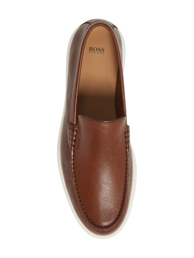 BOSS Mens Brown Comfort Sienne Round Toe Slip On Leather Loafers 46