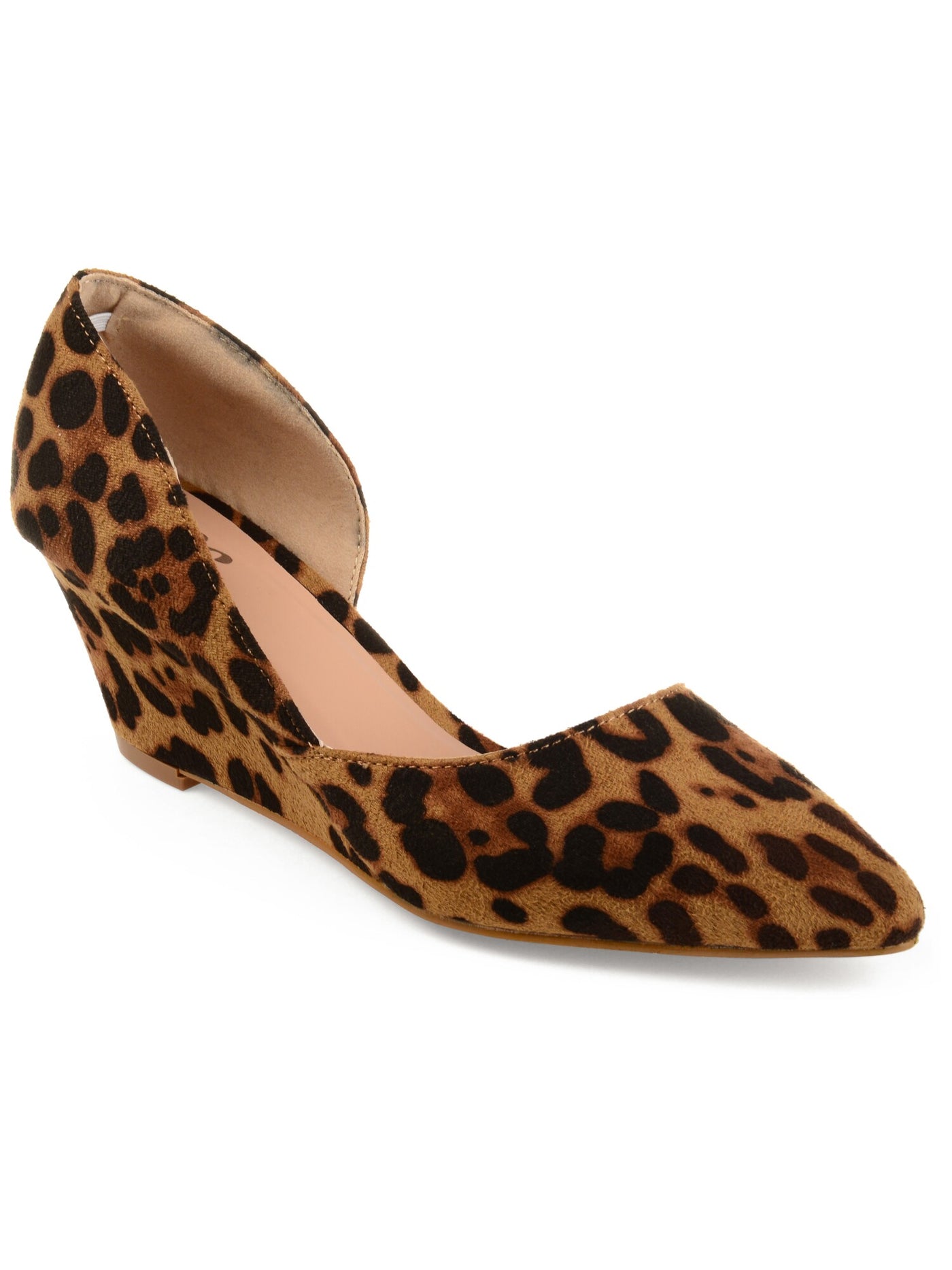 JOURNEE COLLECTION Womens Brown Leopard Print Dorsay Padded Freeform Pointed Toe Wedge Slip On Dress Pumps Shoes 6 M