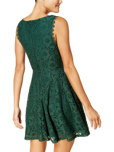 CITY STUDIO Womens Green Scalloped Zippered Lined Sleeveless Boat Neck Short Party Fit + Flare Dress 5