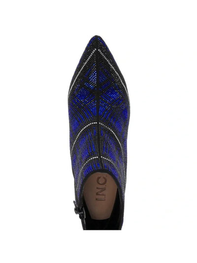 INC Womens Blue Plaid Slip Resistant Rhinestone Reisa Pointed Toe Stiletto Zip-Up Dress Booties 10 M