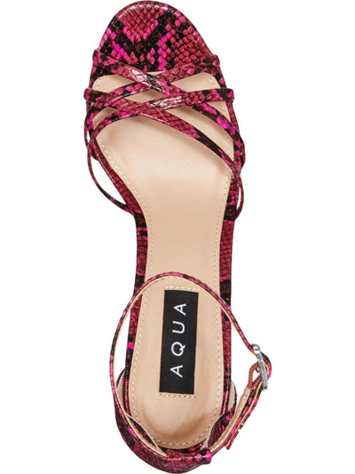 AQUA Womens Pink Snakeskin 1" Platform Cork-Like Ankle Strap Cushioned Milo Round Toe Block Heel Buckle Dress Sandals Shoes 5.5 M