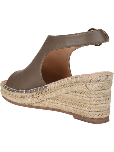 JOURNEE COLLECTION Womens Beige 1" Platform Ankle Strap Cushioned Crew Round Toe Wedge Buckle Espadrille Shoes 8.5 M