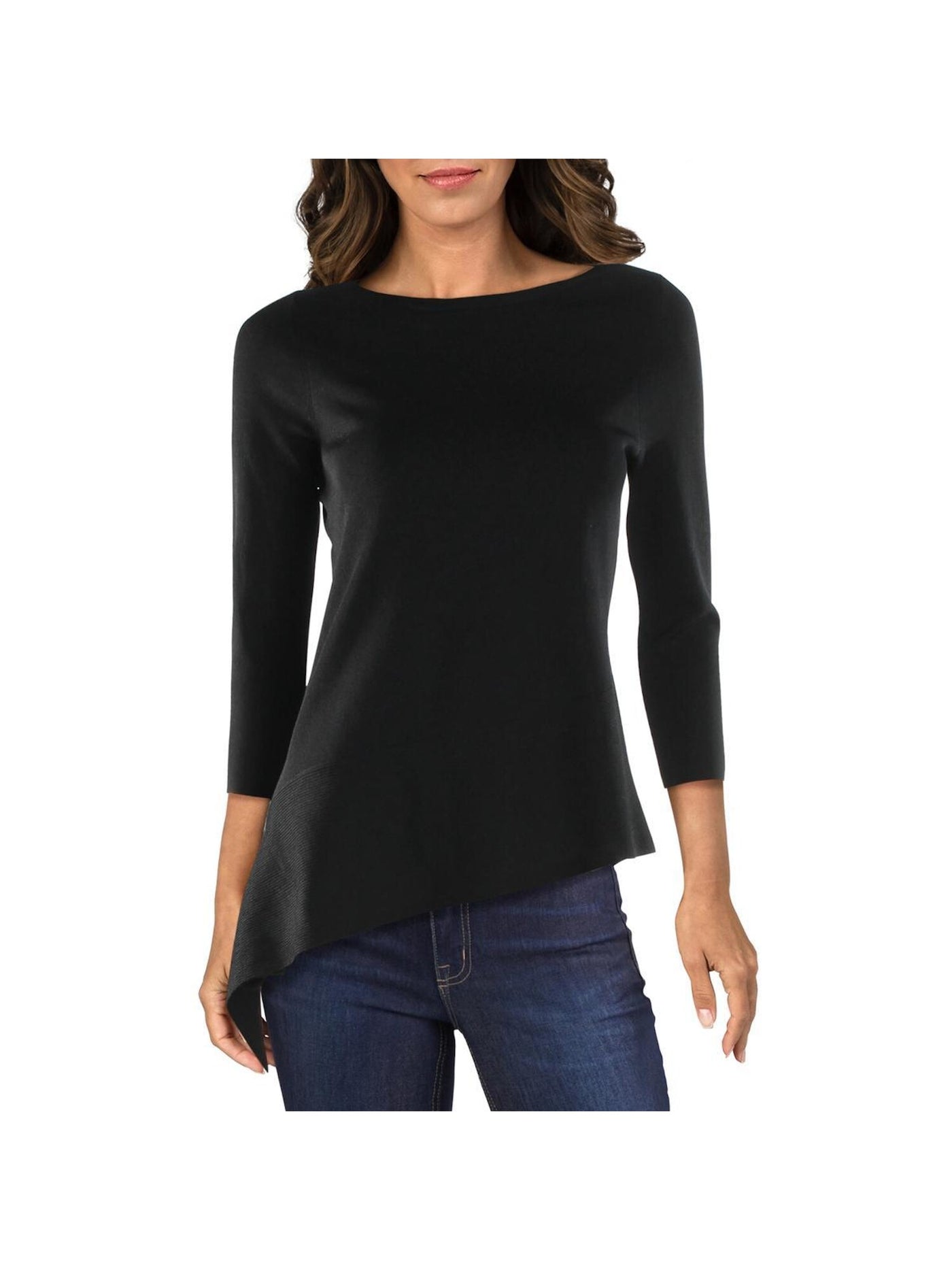 ANNE KLEIN Womens Black 3/4 Sleeve Jewel Neck Sweater XS