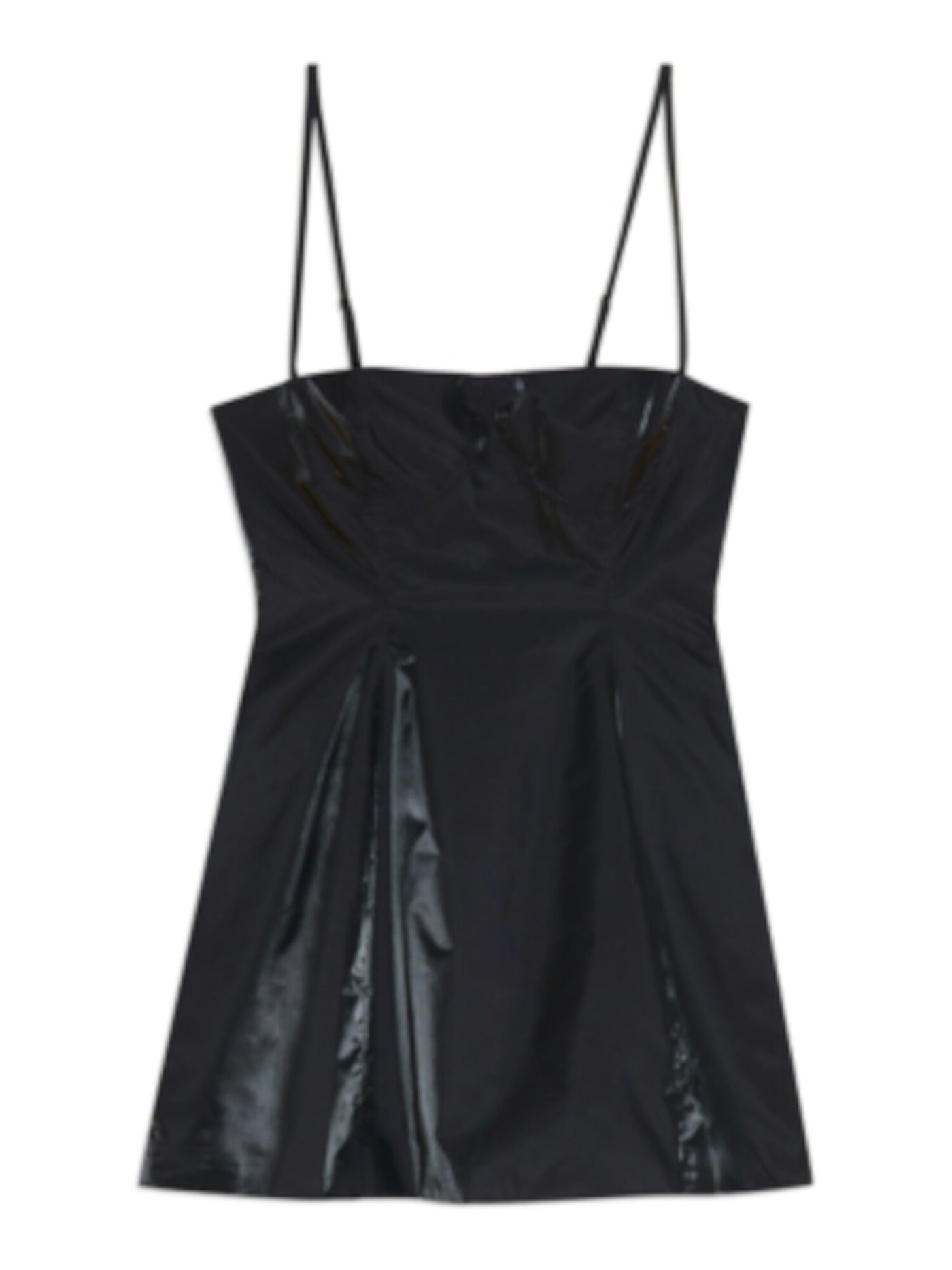 DANIELLE BERNSTEIN Womens Black Zippered Shiny Floral Spaghetti Strap Square Neck Micro Mini Fit + Flare Dress 2