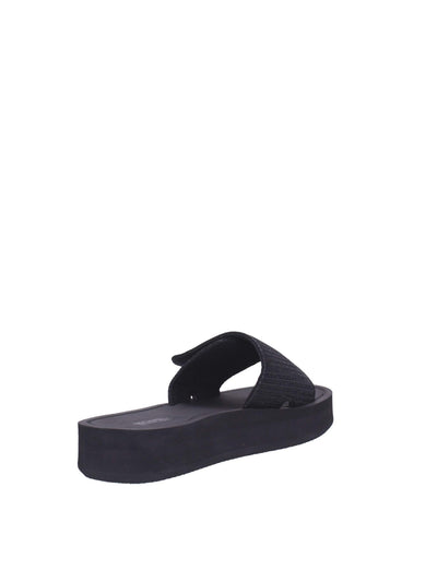 MICHAEL MICHAEL KORS Womens Black Glitter Adjustable Padded Logo-disc Round Toe Slip On Slide Sandals Shoes 10