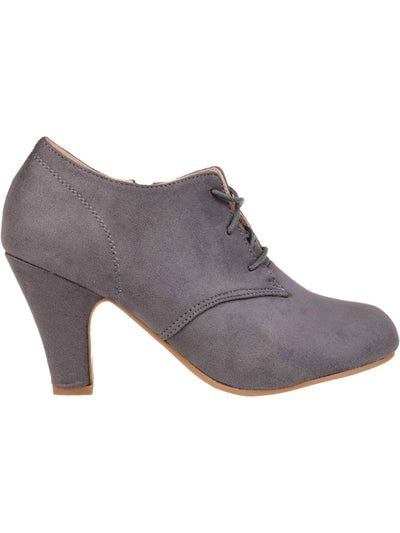 JOURNEE COLLECTION Womens Gray Lace Up Padded Leona Round Toe Block Heel Zip-Up Booties 7 W