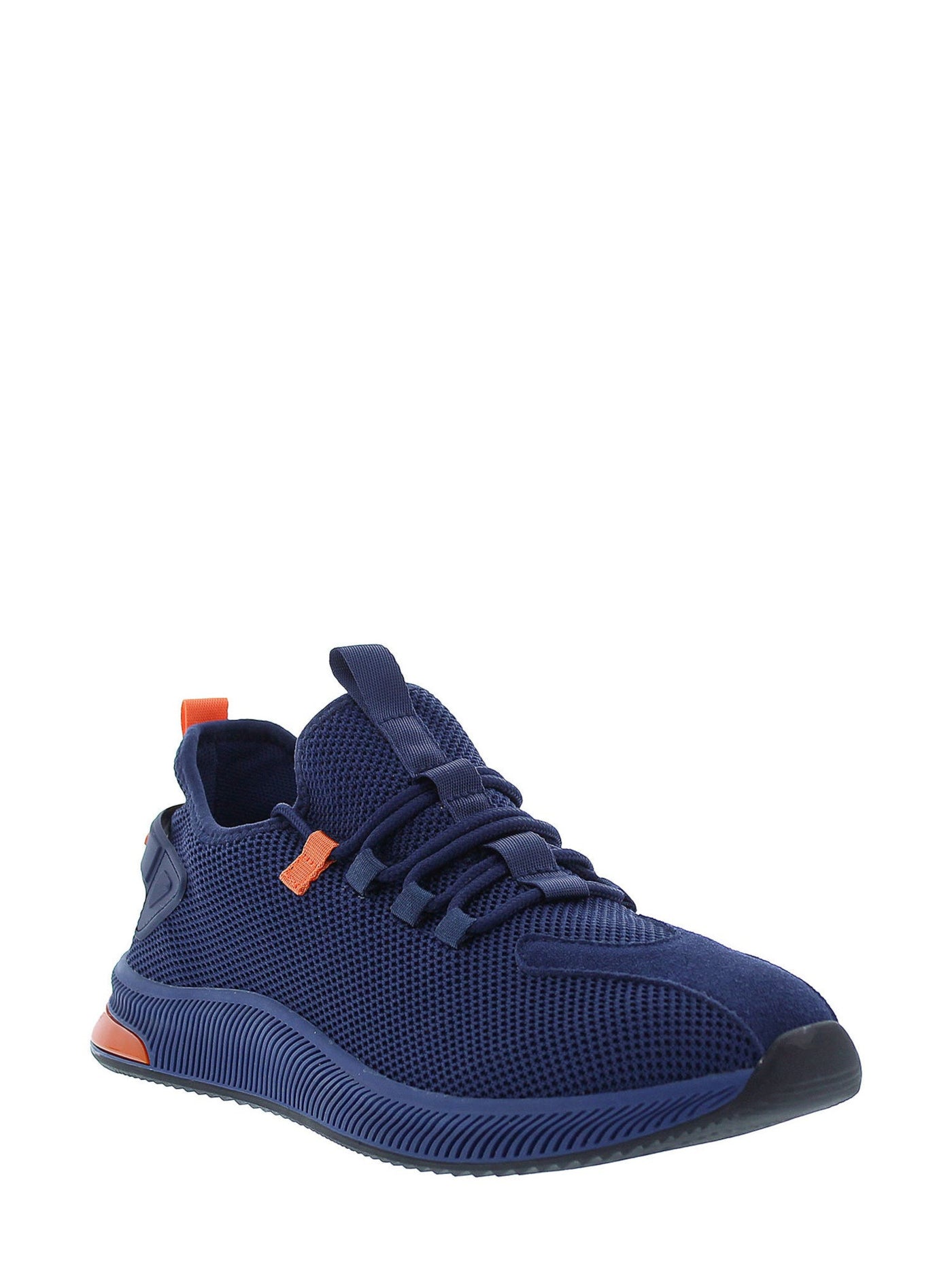 FRENCH CONNECTION Mens Navy Mixed Media Logo Accent Strap Leather Toe Cap Heel Pull-Tab Padded Breathable Braylon Round Toe Wedge Lace-Up Sneakers Shoes 9.5