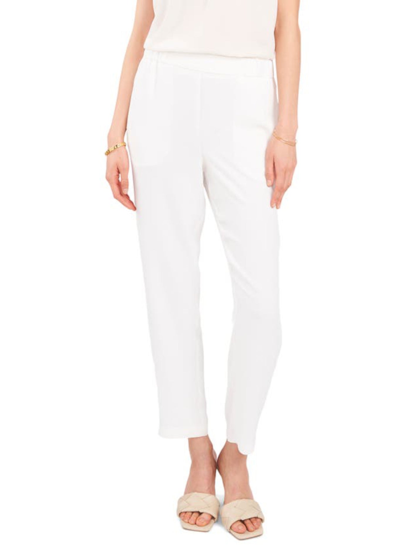 VINCE CAMUTO Womens Ivory Pocketed Unlined Pull On Elastic Waist Wear To Work Straight leg Pants M