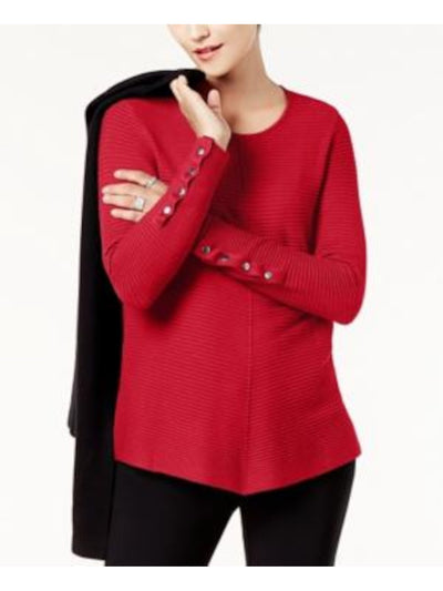 ALFANI Womens Red Textured Long Sleeve Jewel Neck Top S