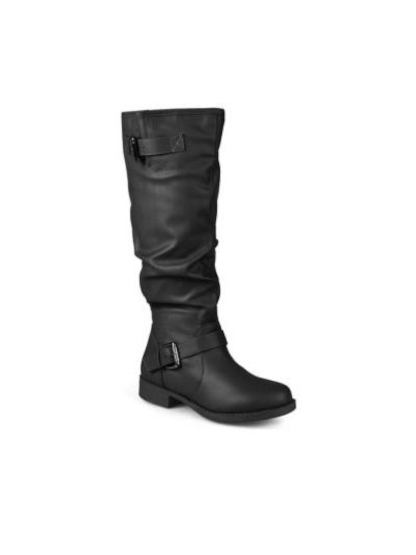 JOURNEE COLLECTION Womens Black Cushioned Buckle Accent Stormy Round Toe Block Heel Zip-Up Slouch Boot 7 M