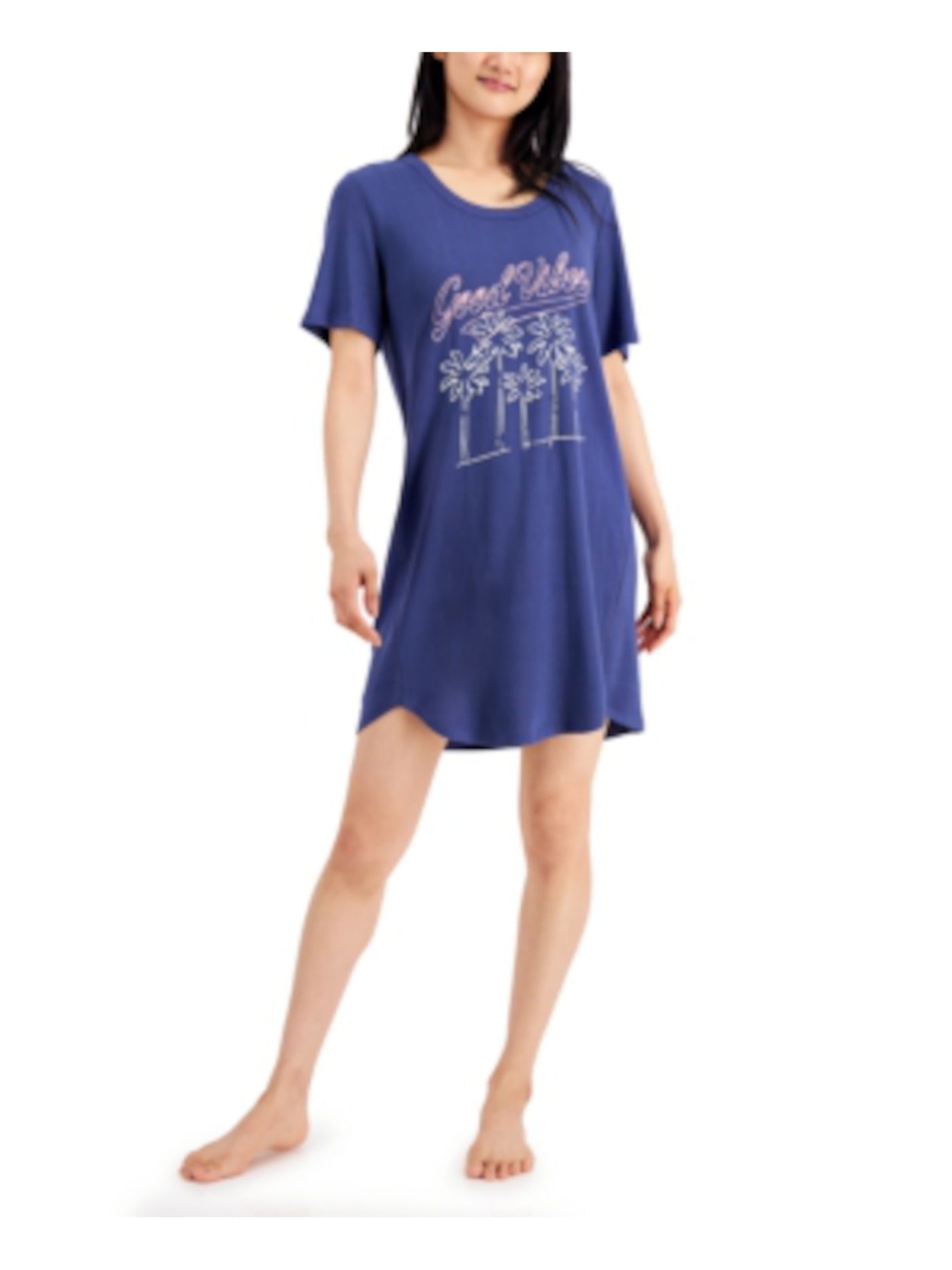 JENNI Intimates Navy Graphic Curved Hem Sleep Shirt Pajama Top XS