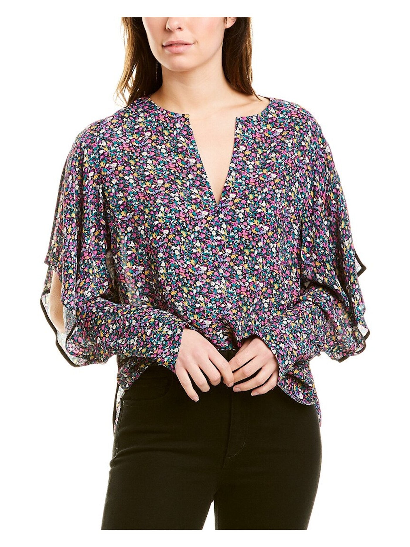 Jason Wu Womens Purple Slitted Floral Long Sleeve V Neck Blouse 6