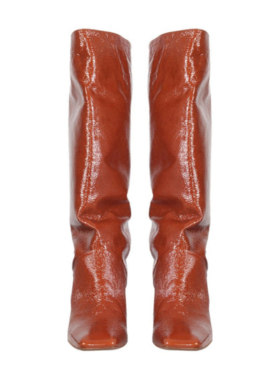 MISTA Womens Brown Comfort Finola Square Toe Block Heel Leather Slouch Boot 36