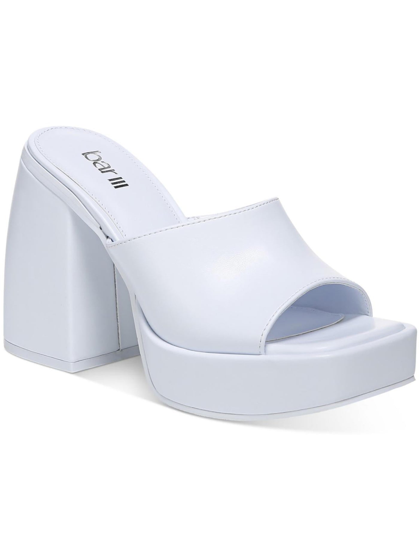 BAR III Womens White 1-1/2" Platform Padded Goring Nessa Square Toe Sculpted Heel Slip On Dress Heeled Sandal 10.5 M