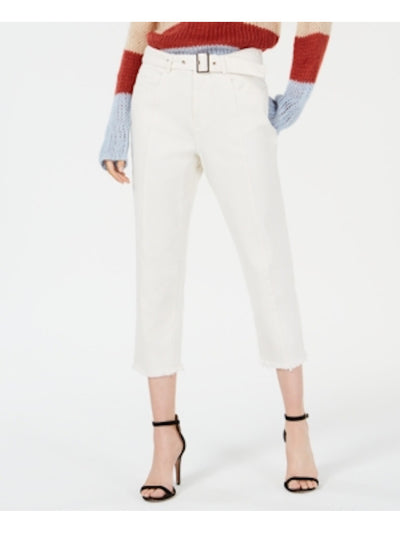 LINE + DOT Womens White Belted Cropped Jeans XS