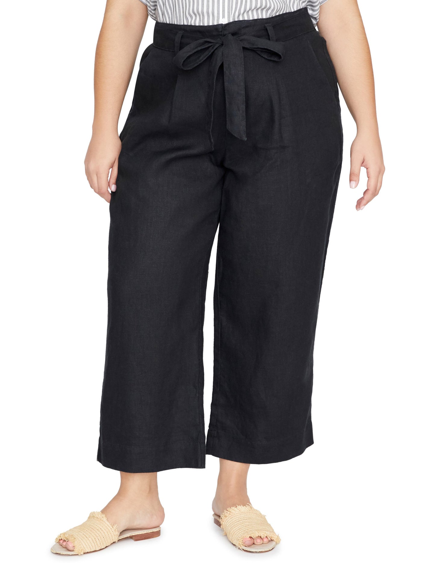 SANCTUARY Womens Black Pocketed Zippered Cropped Tie Belt Pleated Wide Leg Pants Plus 14W