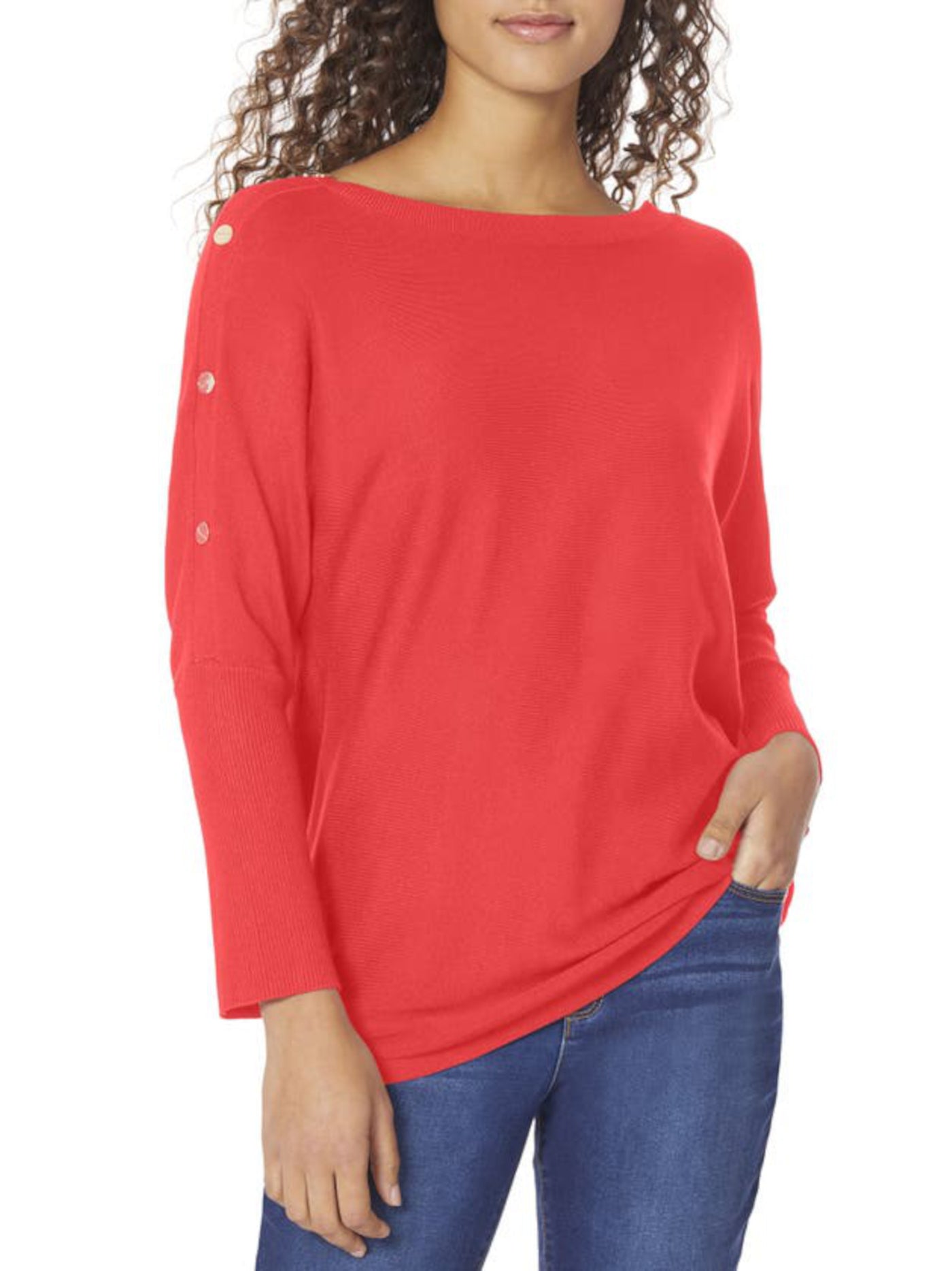 JONES NEW YORK Womens Red Long Sleeve Boat Neck Wear To Work Sweater L