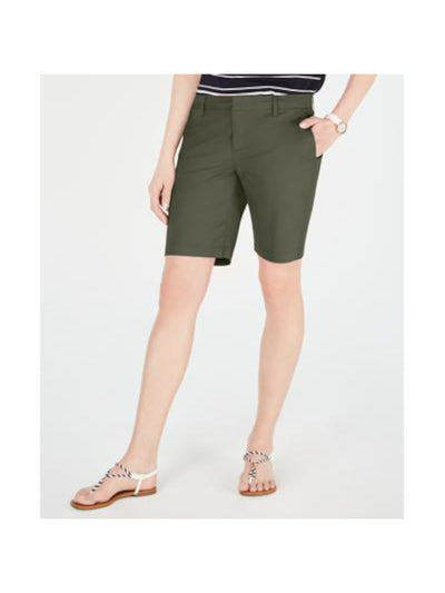 TOMMY HILFIGER Womens Green Stretch Zippered Pocketed Mid Rise Bermuda Shorts 6