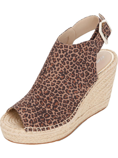 KENNETH COLE NEW YORK Womens Beige Leopard Print Padded Olivia Peep Toe Wedge Buckle Espadrille Shoes 5.5