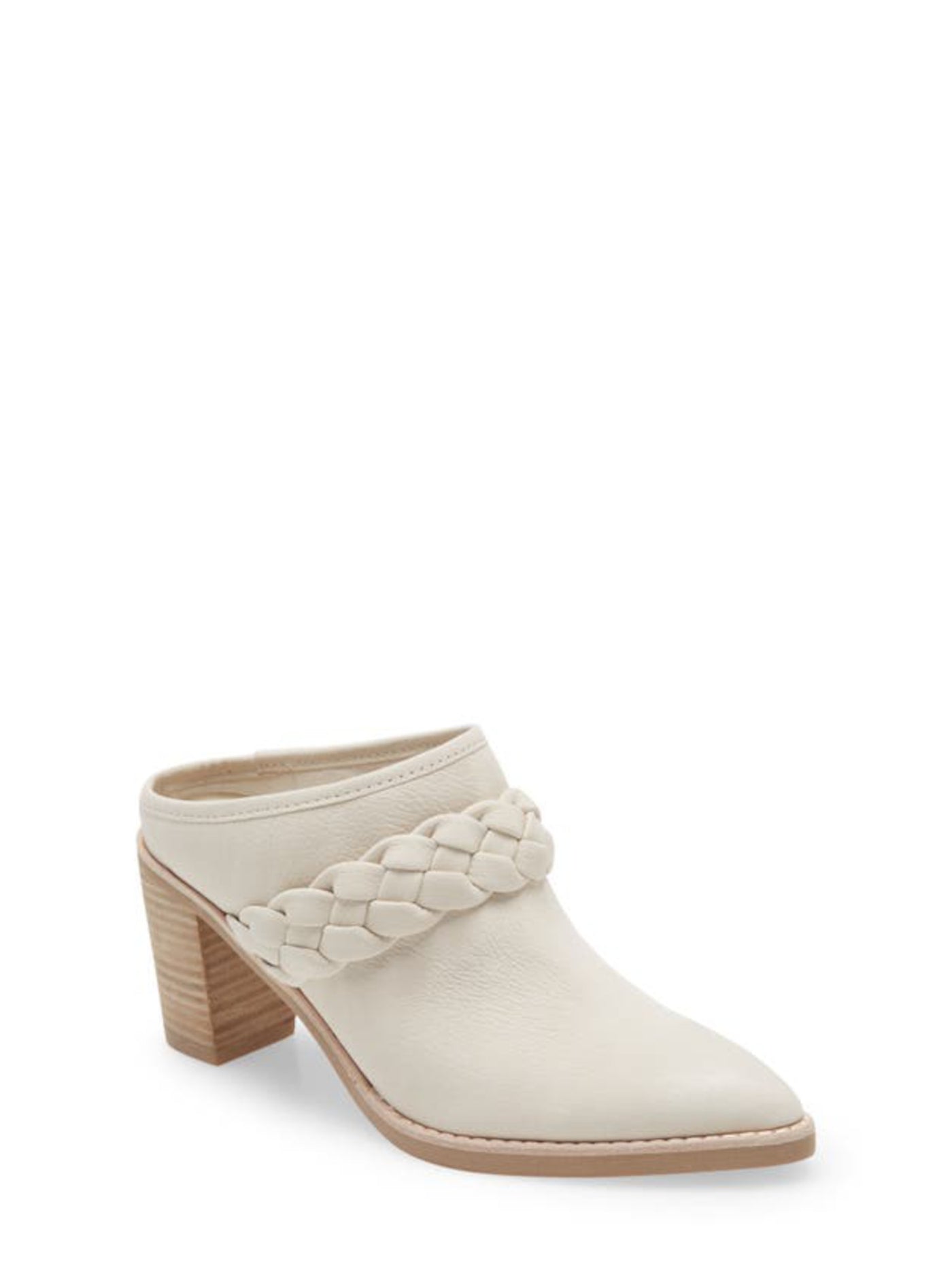 DOLCE VITA Womens Ivory Padded Braided Serla Pointed Toe Block Heel Slip On Leather Heeled Mules Shoes 9.5