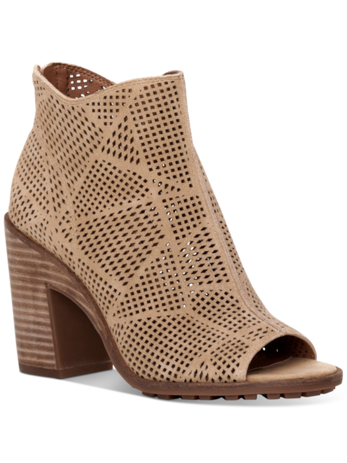 LUCKY BRAND Womens Beige Patterned Padded Perforated Lug Sole Vacob Round Toe Stacked Heel Zip-Up Leather Booties 6.5 M