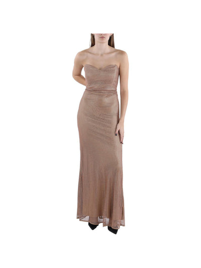 DONNA KARAN NEW YORK Womens Beige Embellished Zippered Strapless Lined Sweetheart Neckline Full-Length Evening Gown Dress 14