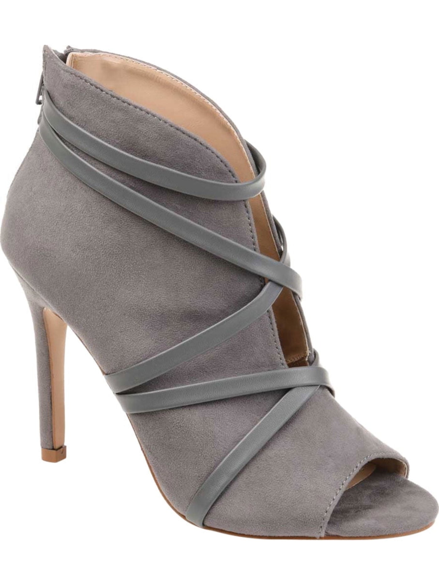 JOURNEE COLLECTION Womens Gray Strappy Samara Round Toe Stiletto Zip-Up Booties 8.5