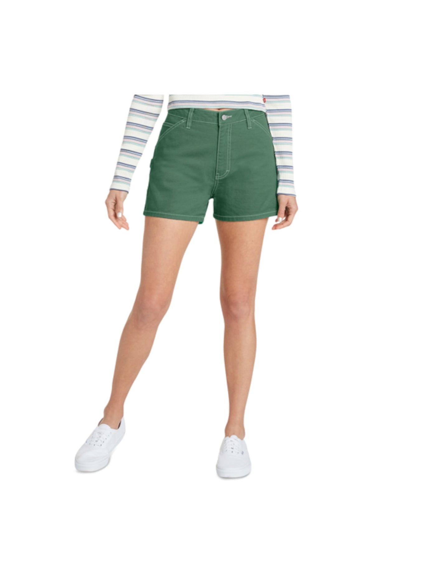 DICKIES Womens Green Zippered Pocketed Carpenter High Waist Shorts Juniors 1\25 Waist