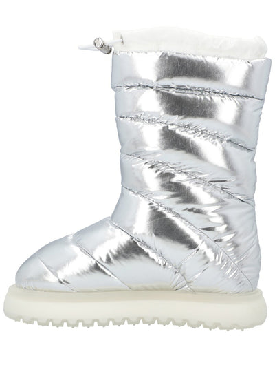 MONCLER Womens Silver Snap Pocket Logo Patch Quilted Padded Gaia Round Toe Platform Winter Boots 37