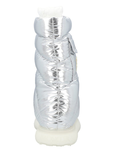 MONCLER Womens Silver Snap Pocket Logo Patch Quilted Padded Gaia Round Toe Platform Winter Boots 37